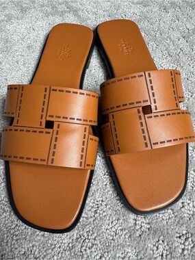 Tan Leather Slide Sandals